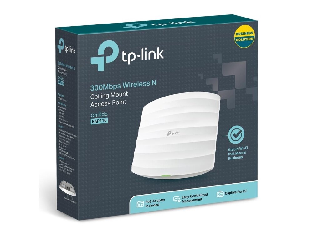 Access Point|TP-LINK|Omada|300 Mbps|IEEE 802.11b|IEEE 802.11g|IEEE 802.11n|1xRJ45|Number of antennas 2|EAP110 12