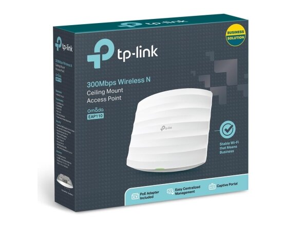 Access Point|TP-LINK|Omada|300 Mbps|IEEE 802.11b|IEEE 802.11g|IEEE 802.11n|1xRJ45|Number of antennas 2|EAP110 12