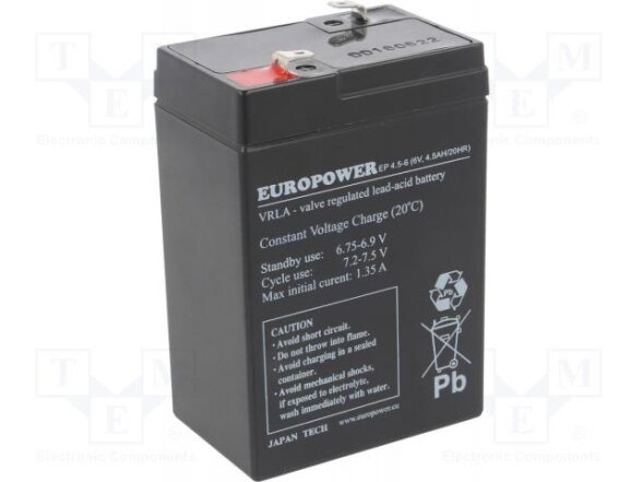 BATTERY 6V 4.5AH VRLA/EP4.5-6 EUROPOWER EMU BATTERY 6V 4.5AH VRLA/EP4.5-6 EUROPOWER EMU