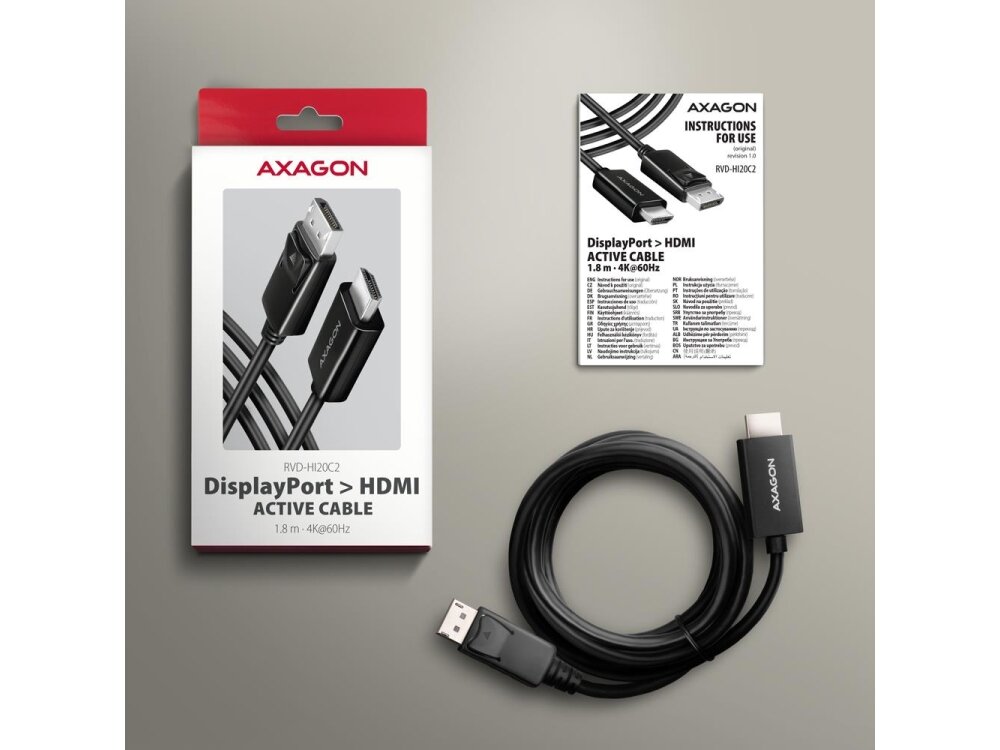 CABLE DP TO HDMI 1.8M/RVD-HI20C2 AXAGON 2 CABLE DP TO HDMI 1.8M/RVD-HI20C2 AXAGON 2