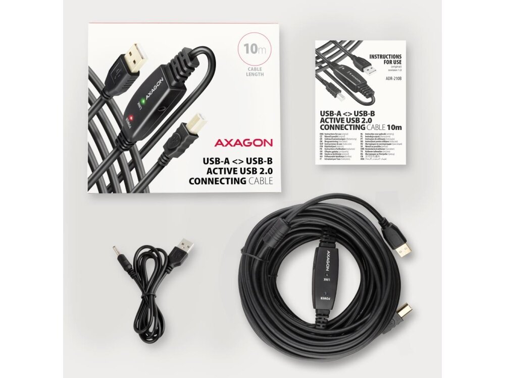CABLE USB2.0 A-M/B-M ACTIVE/10M ADR-210B AXAGON 2 CABLE USB2.0 A-M/B-M ACTIVE/10M ADR-210B AXAGON 2