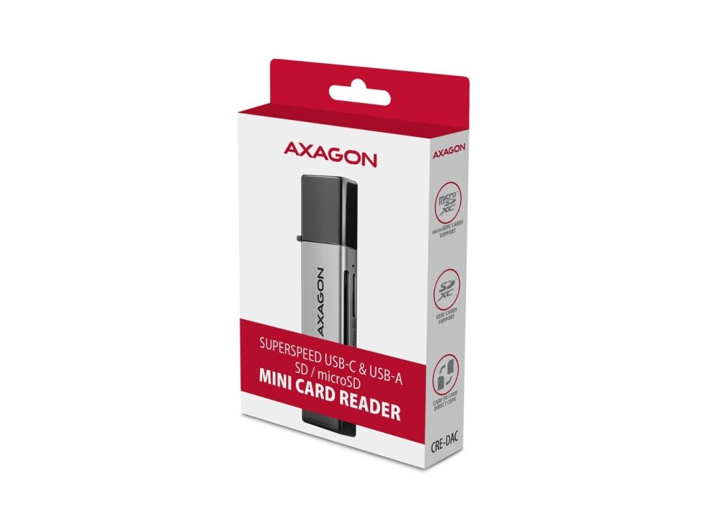 CARD READER USB-C+USB3.2 2SLOT/SD/MICROSD CRE-DAC AXAGON 1 CARD READER USB-C+USB3.2 2SLOT/SD/MICROSD CRE-DAC AXAGON 1