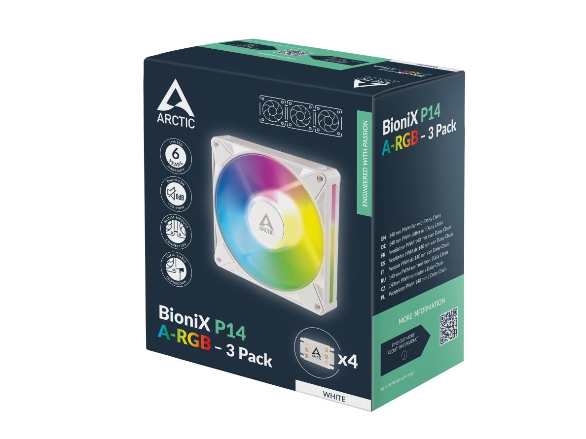 CASE FAN 140MM BIONIX P14 ARGB/3-PACK WHT ACFAN00342A ARCTIC 9 CASE FAN 140MM BIONIX P14 ARGB/3-PACK WHT ACFAN00342A ARCTIC 9