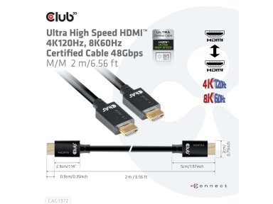 CABLE HDMI TO HDMI 2M/M/M CAC-1372 CLUB3D