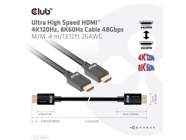 CABLE HDMI TO HDMI 4M/M/M CAC-1374 CLUB3D