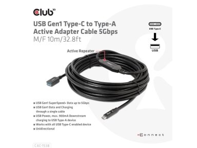 CABLE USB-C TO USB 10M/M/F CAC-1538 CLUB3D