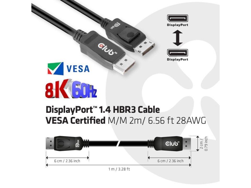 CABLE DP TO DP 2M/M/M CAC-2068 CLUB3D 1 CABLE DP TO DP 2M/M/M CAC-2068 CLUB3D 1