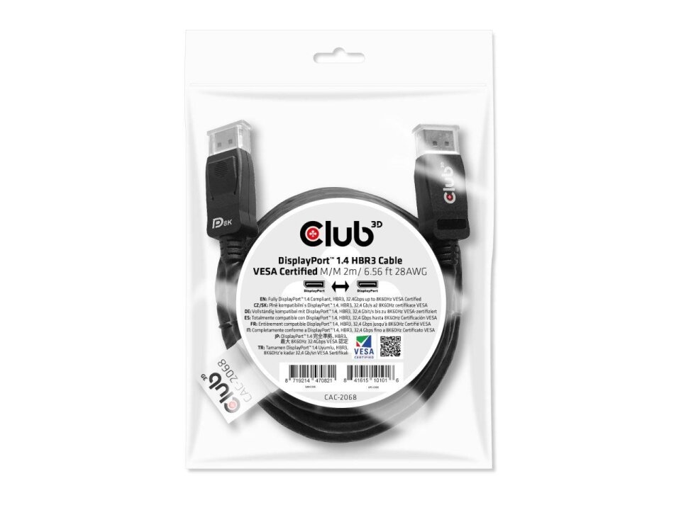 CABLE DP TO DP 2M/M/M CAC-2068 CLUB3D CABLE DP TO DP 2M/M/M CAC-2068 CLUB3D