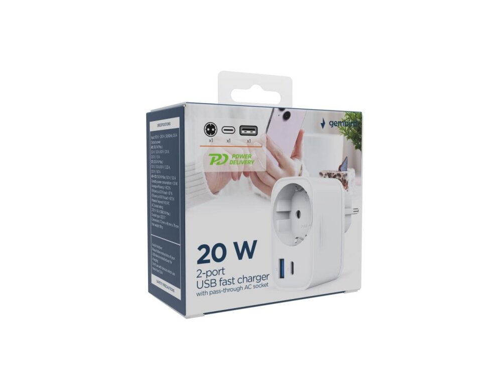 CHARGER USB UNIVERSAL 20W WHT/2P AC TA-ACPDQC20-01-W GEMBIRD 3