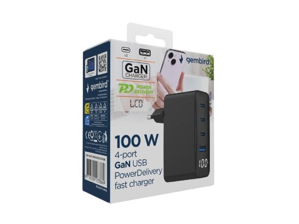 CHARGER USB 100W 4PORT GAN/TA-UC-PDQC100LCD-01-BK GEMBIRD 3