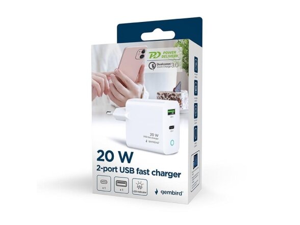 CHARGER USB 20W 2PORT/TA-UC-PDQC20L-W-01 GEMBIRD 3