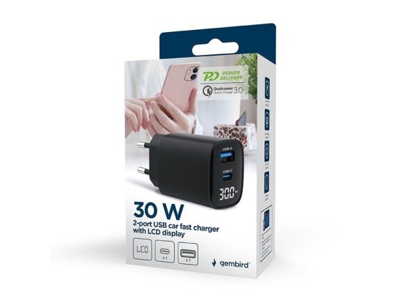 CHARGER USB 30W 2PORT/TA-UC-PDQC30LCD-BK-01 GEMBIRD 3