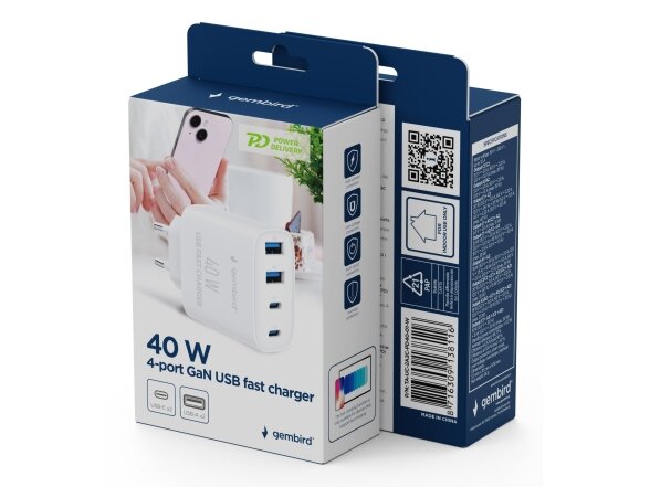 CHARGER USB UNIVERSAL 4P 40W/TA-UC-2A2C-PD40-01-W GEMBIRD 4