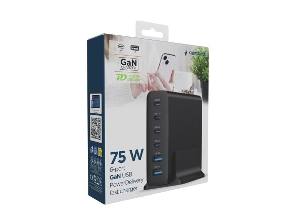 CHARGER USB UNIVERSAL 6P 75W/TA-UC-2A4C-PD75-01-BK GEMBIRD 3 CHARGER USB UNIVERSAL 6P 75W/TA-UC-2A4C-PD75-01-BK GEMBIRD 3