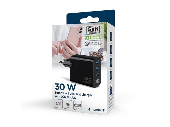 CHARGER USB 30W 3PORT/TA-UC-PDQC30LCD-BK-02 GEMBIRD 3 CHARGER USB 30W 3PORT/TA-UC-PDQC30LCD-BK-02 GEMBIRD 3