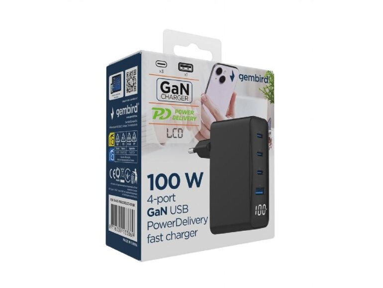 CHARGER USB 100W 4PORT GAN/TA-UC-PDQC100LCD-01-BK GEMBIRD 3 CHARGER USB 100W 4PORT GAN/TA-UC-PDQC100LCD-01-BK GEMBIRD 3