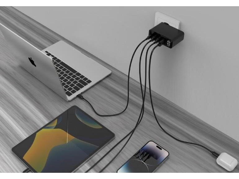 CHARGER USB 100W 4PORT GAN/TA-UC-PDQC100LCD-01-BK GEMBIRD 4 CHARGER USB 100W 4PORT GAN/TA-UC-PDQC100LCD-01-BK GEMBIRD 4