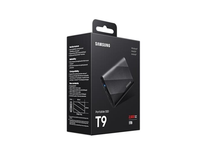 External SSD|SAMSUNG|T9|1TB|USB 3.2|Write speed 1950 MBytes/sec|Read speed 2000 MBytes/sec|MU-PG1T0B/EU 5 External SSD|SAMSUNG|T9|1TB|USB 3.2|Write speed 1950 MBytes/sec|Read speed 2000 MBytes/sec|MU-PG1T0B/EU 5
