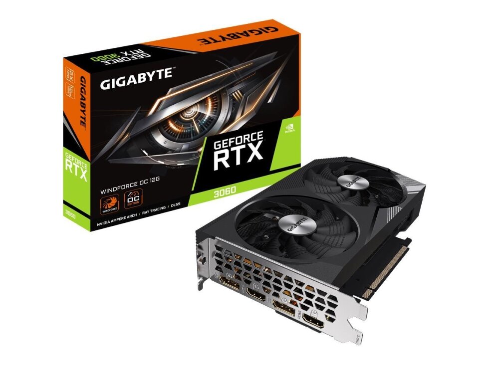 Graphics Card|GIGABYTE|NVIDIA GeForce RTX 3060|12 GB|GDDR6|192 bit|PCIE 4.0 16x|Memory 15000 MHz|GPU 1792 MHz|2xHDMI|2xDisplayPort|GV-N3060WF2OC-12GD2.0 Graphics Card|GIGABYTE|NVIDIA GeForce RTX 3060|12 GB|GDDR6|192 bit|PCIE 4.0 16x|Memory 15000 MHz|GPU 1792 MHz|2xHDMI|2xDisplayPort|GV-N3060WF2OC-12GD2.0