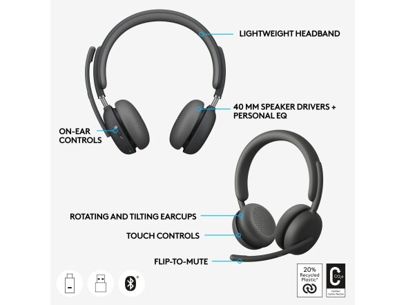 HEADSET ZONE WIRELESS 2/GRAPHITE 981-001152 LOGITECH 10