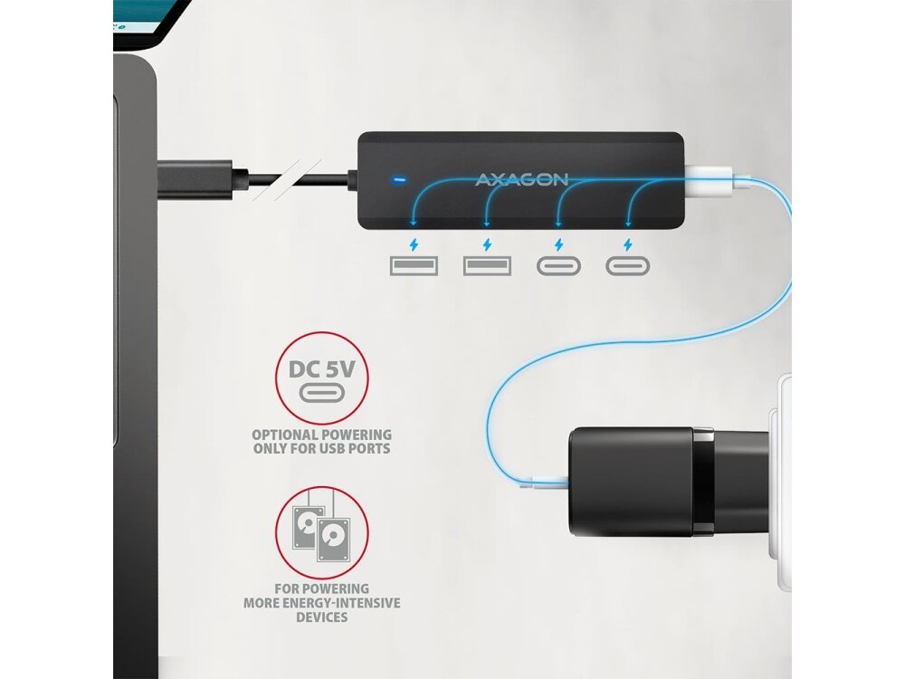 I/O HUB USB-C TRAVEL/0.19M HUE-C2C AXAGON 2