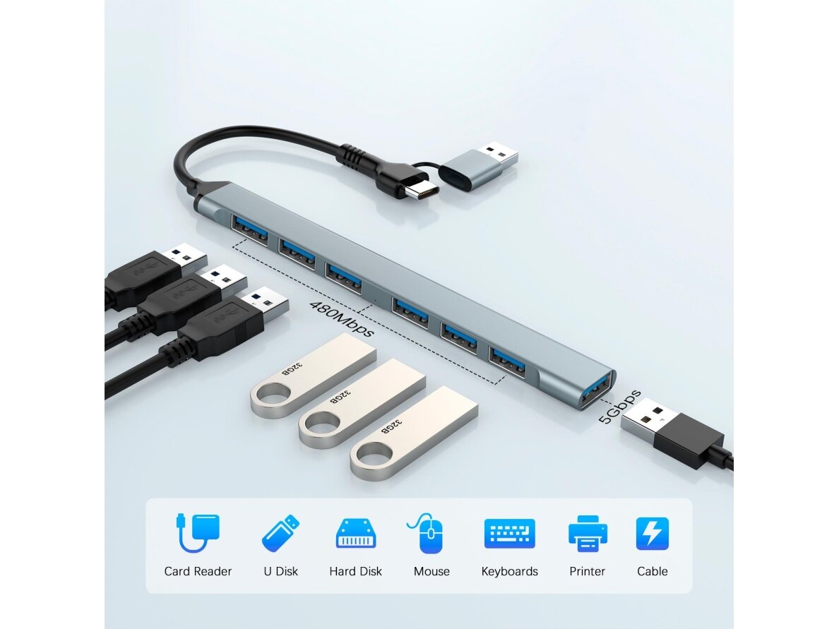 I/O HUB USB-A/USB-C 7PORT/UHB-ACM-U3P1U2P6-01 GEMBIRD 2 I/O HUB USB-A/USB-C 7PORT/UHB-ACM-U3P1U2P6-01 GEMBIRD 2