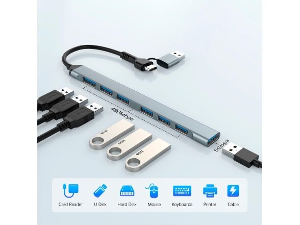 I/O HUB USB-A/USB-C 7PORT/UHB-ACM-U3P1U2P6-01 GEMBIRD 2 I/O HUB USB-A/USB-C 7PORT/UHB-ACM-U3P1U2P6-01 GEMBIRD 2