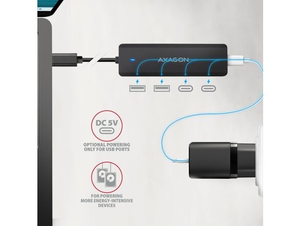 I/O HUB USB-C TRAVEL/0.19M HUE-C2C AXAGON 2