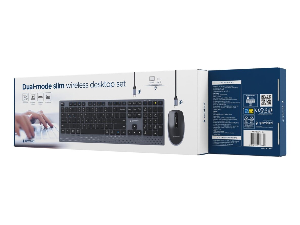 KEYBOARD +MOUSE WRL ENG/BK KBS-WPS-02 GEMBIRD 7