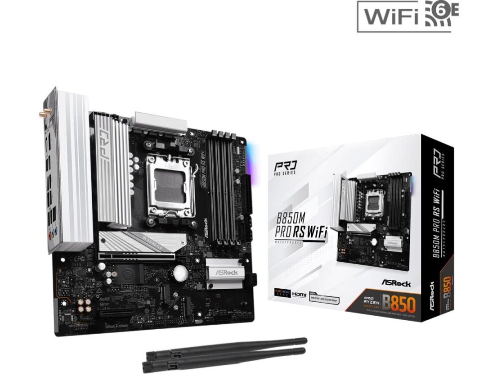 Mainboard|ASROCK|AMD B850|SAM5|Micro-ATX|Memory DDR5|Memory slots 4|1xPCI-Express 4.0 4x |1xPCI-Express 5.0 16x|1xM.2|1xHDMI|1xDisplayPort|1xAudio-In|1xAudio-Out|1xMicrophone|4xUSB 2.0|3xUSB 3.2|1xUSB-C|1xRJ45|B850MPRORSWIFI Mainboard|ASROCK|AMD B850|SAM5|Micro-ATX|Memory DDR5|Memory slots 4|1xPCI-Express 4.0 4x |1xPCI-Express 5.0 16x|1xM.2|1xHDMI|1xDisplayPort|1xAudio-In|1xAudio-Out|1xMicrophone|4xUSB 2.0|3xUSB 3.2|1xUSB-C|1xRJ45|B850MPRORSWIFI