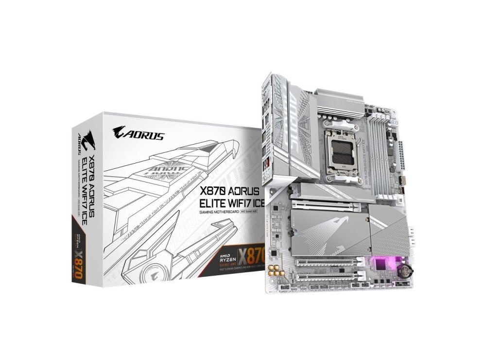 Mainboard|GIGABYTE|AMD X870E|SAM5|ATX|Memory DDR5|Memory slots 4|1xPCI-Express 3.0 2x|1xPCI-Express 4.0 4x |1xPCI-Express 5.0 16x|4xM.2|1xHDMI|4xUSB 2.0|6xUSB 3.2|2xUSB-C|1xOptical S/PDIF|1xRJ45|2xAudio port|X870AELITEWF7ICE1.1 Mainboard|GIGABYTE|AMD X870E|SAM5|ATX|Memory DDR5|Memory slots 4|1xPCI-Express 3.0 2x|1xPCI-Express 4.0 4x |1xPCI-Express 5.0 16x|4xM.2|1xHDMI|4xUSB 2.0|6xUSB 3.2|2xUSB-C|1xOptical S/PDIF|1xRJ45|2xAudio port|X870AELITEWF7ICE1.1