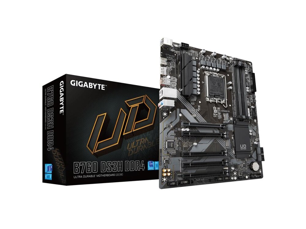 Mainboard|GIGABYTE|Intel B760 Express|LGA1700|ATX|Memory DDR4|Memory slots 4|4xPCI-Express 3.0 1x|1xPCI-Express 4.0 16x|2xM.2|1xHDMI|1xDisplayPort|4xUSB 2.0|1xUSB 3.2|1xUSB-C|1xPS/2|1xRJ45|3xAudio port|B760DS3HDDR4