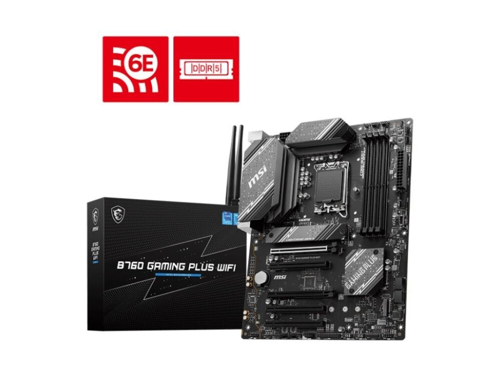 Mainboard|MSI|Intel B760 Express|LGA1700|ATX|Memory DDR5|Memory slots 4|5xPCI-Express 16x|2xM.2|1xHDMI|1xDisplayPort|2xUSB 2.0|2xUSB 3.2|1xUSB-C|1xPS/2|1xOptical S/PDIF|1xRJ45|5xAudio port|B760GAMINGPLUSWIFI
