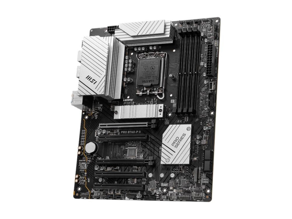 Mainboard|MSI|Intel B760 Express|LGA1700|Memory DDR5|Memory slots 4|5xPCI-Express 5.0 16x|2xM.2|1xHDMI|1xDisplayPort|2xUSB 2.0|2xUSB 3.2|1xUSB-C|1xOptical S/PDIF|1xRJ45|5xAudio port|PROB760-PII 1 Mainboard|MSI|Intel B760 Express|LGA1700|Memory DDR5|Memory slots 4|5xPCI-Express 5.0 16x|2xM.2|1xHDMI|1xDisplayPort|2xUSB 2.0|2xUSB 3.2|1xUSB-C|1xOptical S/PDIF|1xRJ45|5xAudio port|PROB760-PII 1