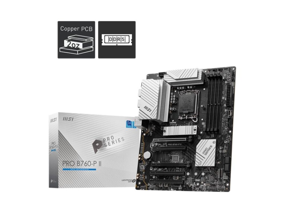 Mainboard|MSI|Intel B760 Express|LGA1700|Memory DDR5|Memory slots 4|5xPCI-Express 5.0 16x|2xM.2|1xHDMI|1xDisplayPort|2xUSB 2.0|2xUSB 3.2|1xUSB-C|1xOptical S/PDIF|1xRJ45|5xAudio port|PROB760-PII 4