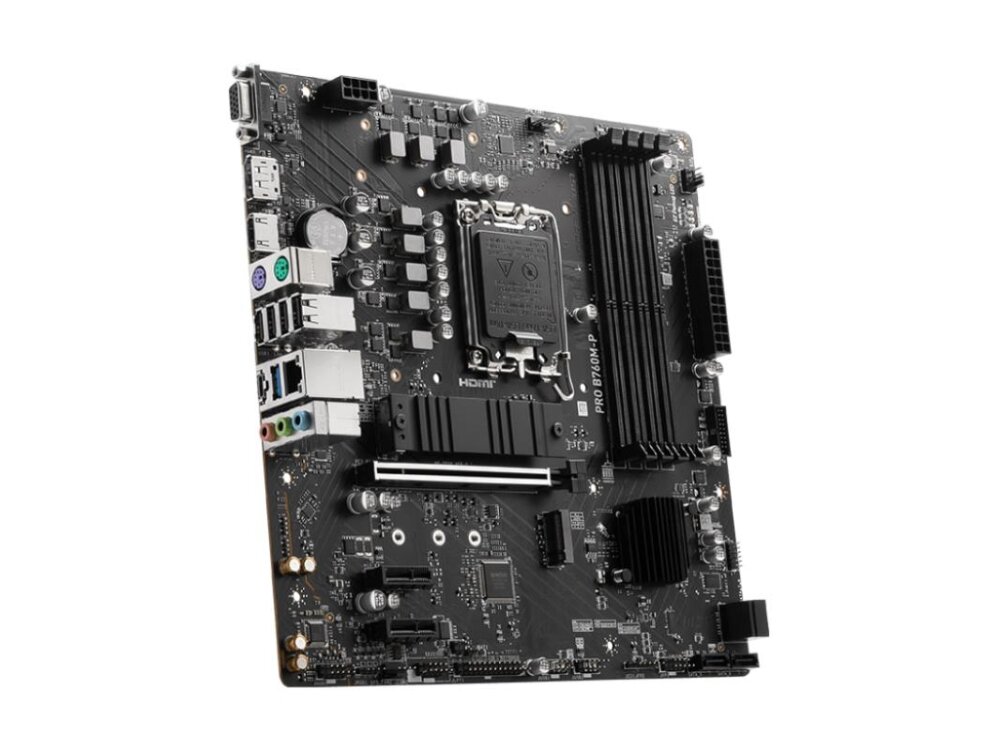 Mainboard|MSI|Intel B760 Express|LGA1700|Micro-ATX|Memory DDR5|Memory slots 4|2xPCI-Express 1x|1xPCI-Express 16x|2xM.2|1x15pin D-sub|1xHDMI|1xDisplayPort|4xUSB 2.0|1xUSB 3.2|1xUSB-C|2xPS/2|1xRJ45|3xAudio port|PROB760M-P 3