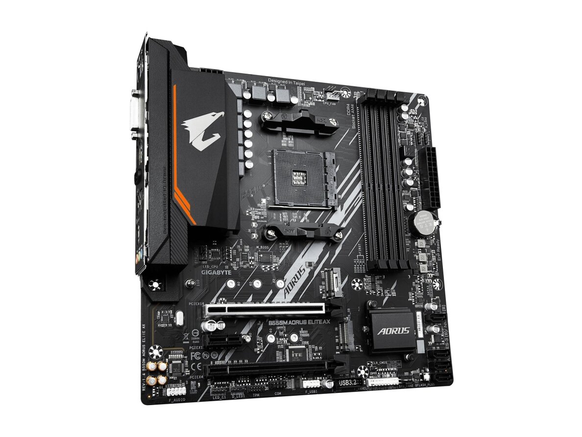 Mainboard|GIGABYTE|AMD B550|Socket AM4|micro ATX|RAM DDR4-SDRAM|4xSlots|Wi-Fi Yes|Bluetooth Yes|2xNumber of M.2 (M) slots|B550M AORUS ELITE AX (REV. 1.4)|B550MAORUSELITEAX1.4 2