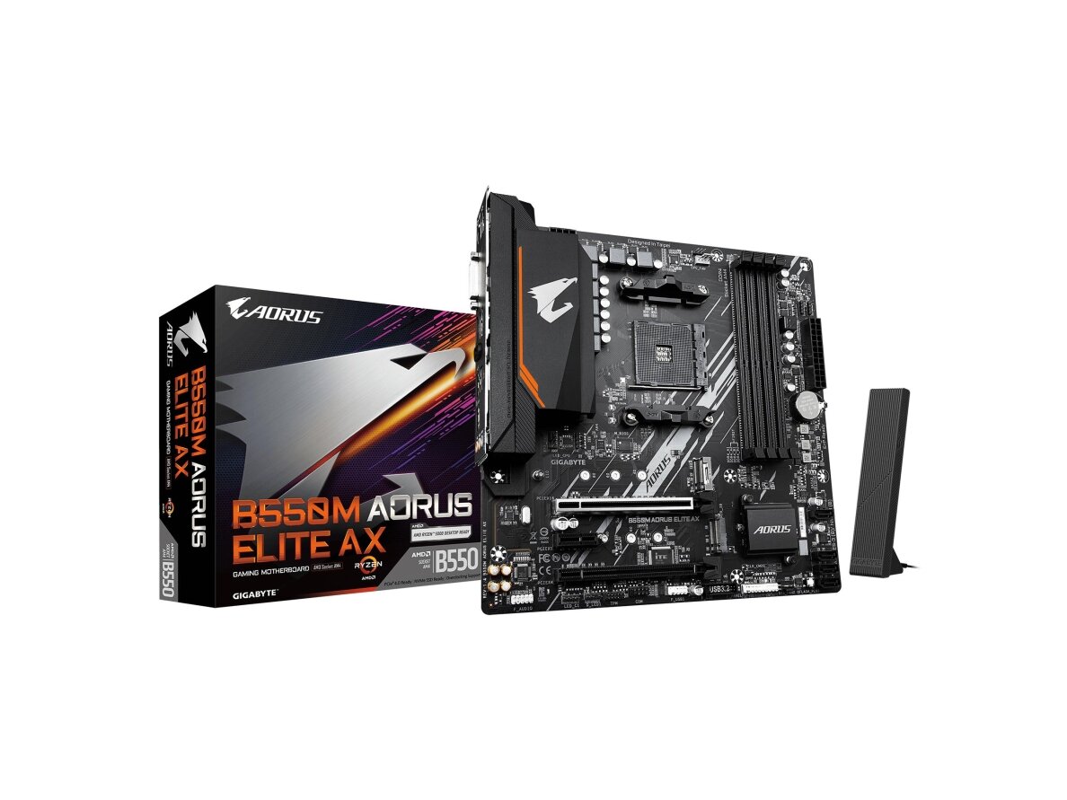 Mainboard|GIGABYTE|AMD B550|Socket AM4|micro ATX|RAM DDR4-SDRAM|4xSlots|Wi-Fi Yes|Bluetooth Yes|2xNumber of M.2 (M) slots|B550M AORUS ELITE AX (REV. 1.4)|B550MAORUSELITEAX1.4 Mainboard|GIGABYTE|AMD B550|Socket AM4|micro ATX|RAM DDR4-SDRAM|4xSlots|Wi-Fi Yes|Bluetooth Yes|2xNumber of M.2 (M) slots|B550M AORUS ELITE AX (REV. 1.4)|B550MAORUSELITEAX1.4