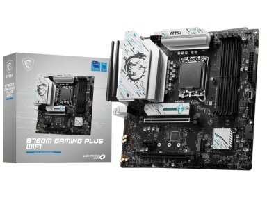 Mainboard|MSI|Intel B760 Express|LGA1700|Micro-ATX|Memory DDR5|Memory slots 4|1xPCI-Express 3.0 1x|1xPCI-Express 4.0 4x	|1xPCI-Express 4.0 16x|2xM.2|2xHDMI|2xDisplayPort|2xUSB 2.0|4xUSB 3.2|1xPS/2|1xRJ45|3xAudio port|B760MGAMINGPLUSWIFI