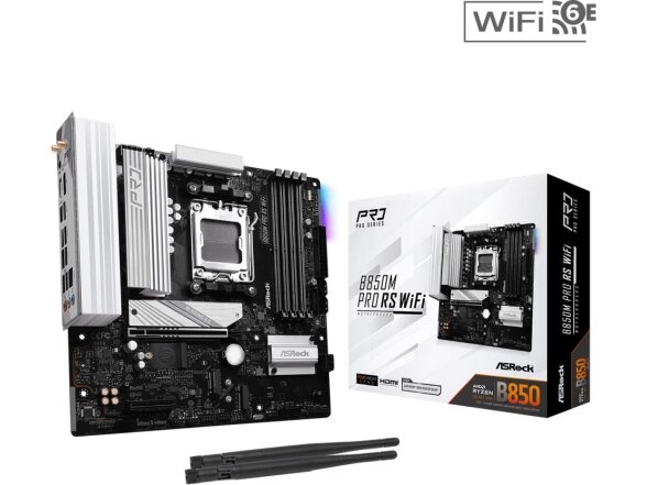 Mainboard|ASROCK|AMD B850|SAM5|Micro-ATX|Memory DDR5|Memory slots 4|1xPCI-Express 4.0 4x	|1xPCI-Express 5.0 16x|1xM.2|1xHDMI|1xDisplayPort|1xAudio-In|1xAudio-Out|1xMicrophone|4xUSB 2.0|3xUSB 3.2|1xUSB-C|1xRJ45|B850MPRORSWIFI