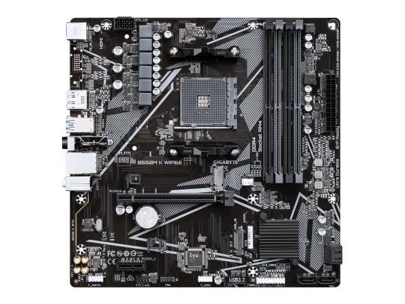 Mainboard|GIGABYTE|AMD B550|Socket AM4|micro ATX|RAM DDR4-SDRAM|4xSlots|Wi-Fi Yes|Bluetooth Yes|2xNumber of M.2 (M) slots|GIGABYTE B550M K WIFI6E|B550MKWF6E 1