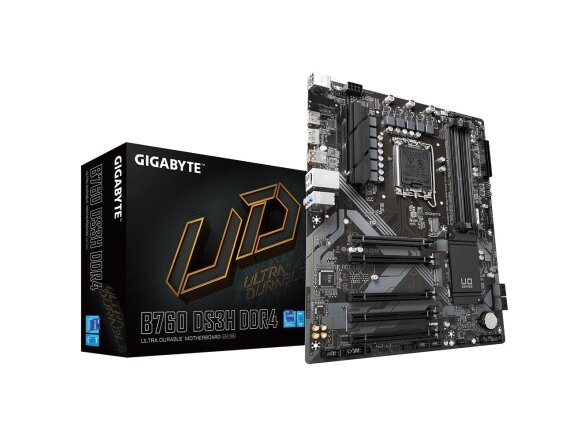 Mainboard|GIGABYTE|Intel B760 Express|LGA1700|ATX|Memory DDR4|Memory slots 4|4xPCI-Express 3.0 1x|1xPCI-Express 4.0 16x|2xM.2|1xHDMI|1xDisplayPort|4xUSB 2.0|1xUSB 3.2|1xUSB-C|1xPS/2|1xRJ45|3xAudio port|B760DS3HDDR4