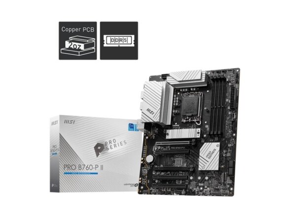 Mainboard|MSI|Intel B760 Express|LGA1700|Memory DDR5|Memory slots 4|5xPCI-Express 5.0 16x|2xM.2|1xHDMI|1xDisplayPort|2xUSB 2.0|2xUSB 3.2|1xUSB-C|1xOptical S/PDIF|1xRJ45|5xAudio port|PROB760-PII 4 Mainboard|MSI|Intel B760 Express|LGA1700|Memory DDR5|Memory slots 4|5xPCI-Express 5.0 16x|2xM.2|1xHDMI|1xDisplayPort|2xUSB 2.0|2xUSB 3.2|1xUSB-C|1xOptical S/PDIF|1xRJ45|5xAudio port|PROB760-PII 4