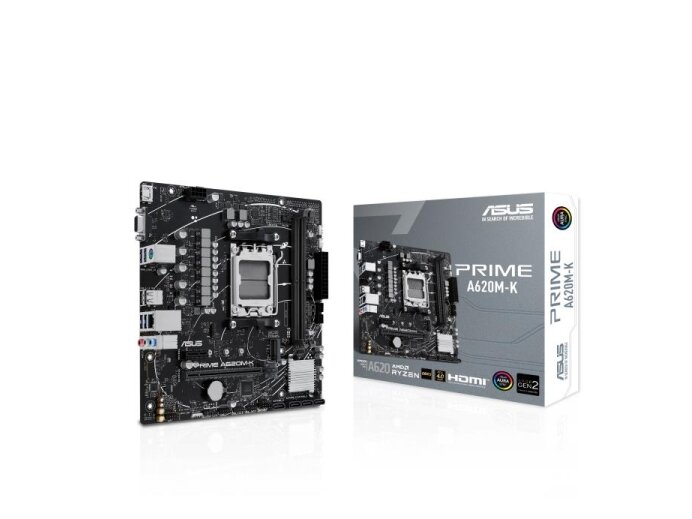 Mainboard|ASUS|AMD A620|Micro-ATX|Memory DDR5|Memory slots 2|1xPCI-Express 3.0 1x|1xPCI-Express 4.0 16x|1xM.2|1x15pin D-sub|1xHDMI|2xUSB 2.0|4xUSB 3.2|1xPS/2|1xRJ45|3xAudio port|PRIMEA620M-K Mainboard|ASUS|AMD A620|Micro-ATX|Memory DDR5|Memory slots 2|1xPCI-Express 3.0 1x|1xPCI-Express 4.0 16x|1xM.2|1x15pin D-sub|1xHDMI|2xUSB 2.0|4xUSB 3.2|1xPS/2|1xRJ45|3xAudio port|PRIMEA620M-K