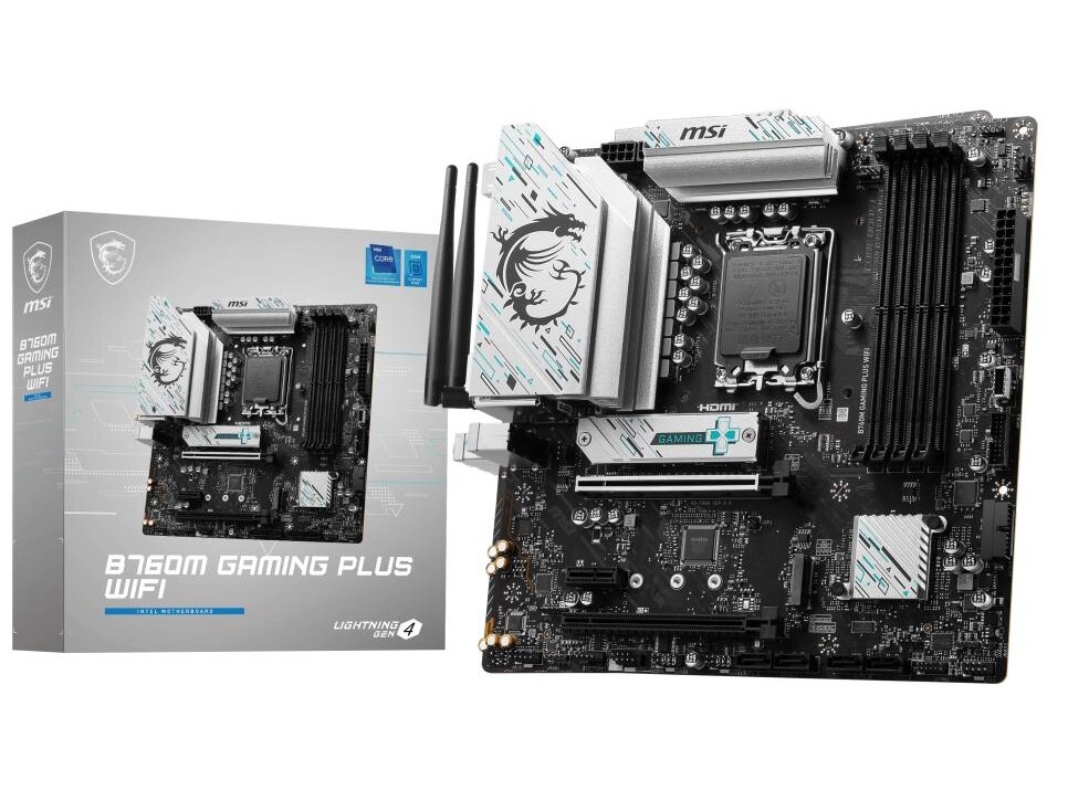 Mainboard|MSI|Intel B760 Express|LGA1700|Micro-ATX|Memory DDR5|Memory slots 4|1xPCI-Express 3.0 1x|1xPCI-Express 4.0 4x	|1xPCI-Express 4.0 16x|2xM.2|2xHDMI|2xDisplayPort|2xUSB 2.0|4xUSB 3.2|1xPS/2|1xRJ45|3xAudio port|B760MGAMINGPLUSWIFI