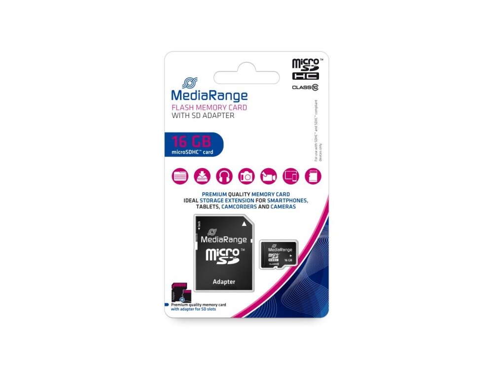 MEMORY MICRO SDHC 16GB C10/W/ADAPTER MR958 MEDIARANGE 2 MEMORY MICRO SDHC 16GB C10/W/ADAPTER MR958 MEDIARANGE 2