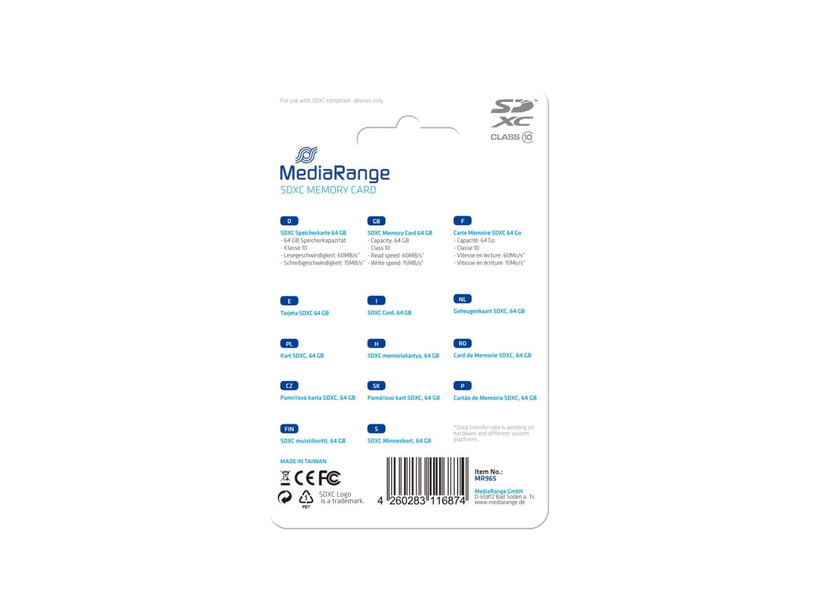MEMORY SDXC 64GB C10/MR965 MEDIARANGE
