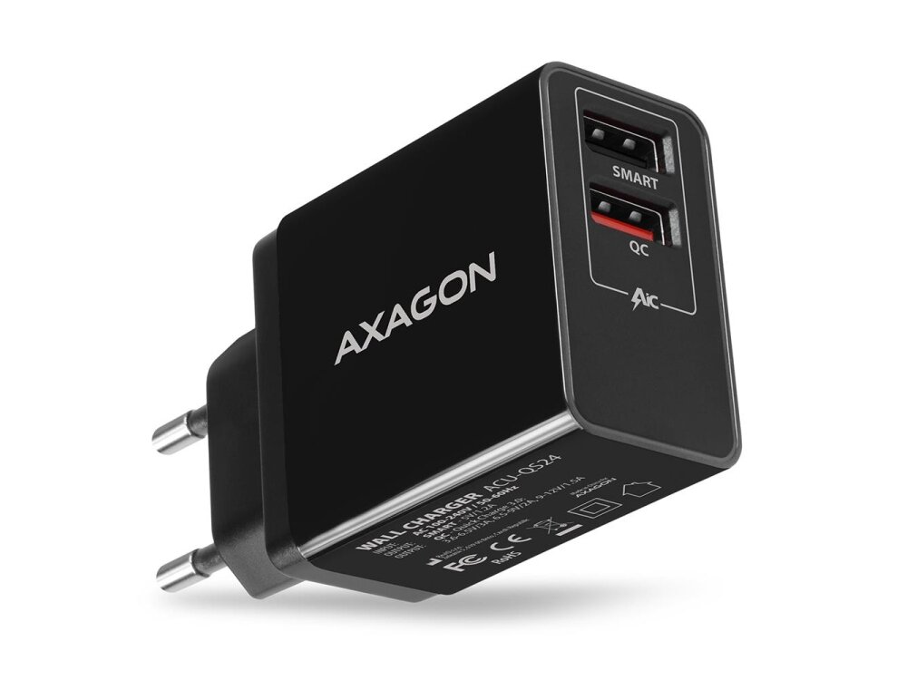 MOBILE CHARGER WALL USB 24W/2PORT ACU-QS24 AXAGON MOBILE CHARGER WALL USB 24W/2PORT ACU-QS24 AXAGON