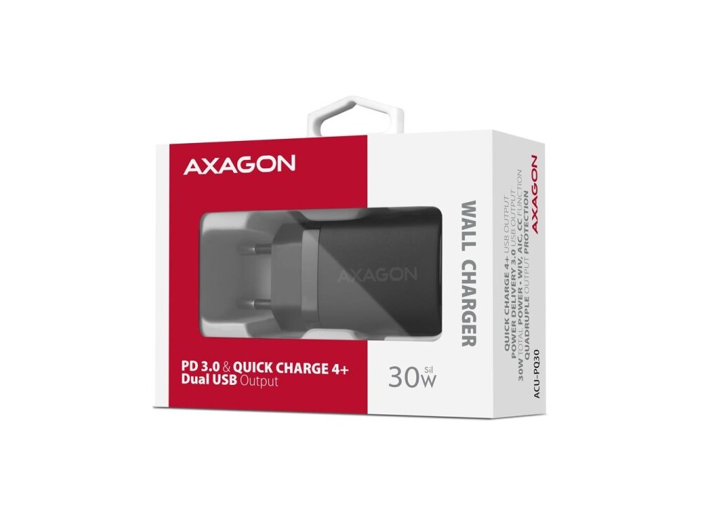MOBILE CHARGER WALL USB 30W/2PORT BLACK ACU-PQ30 AXAGON 1 MOBILE CHARGER WALL USB 30W/2PORT BLACK ACU-PQ30 AXAGON 1