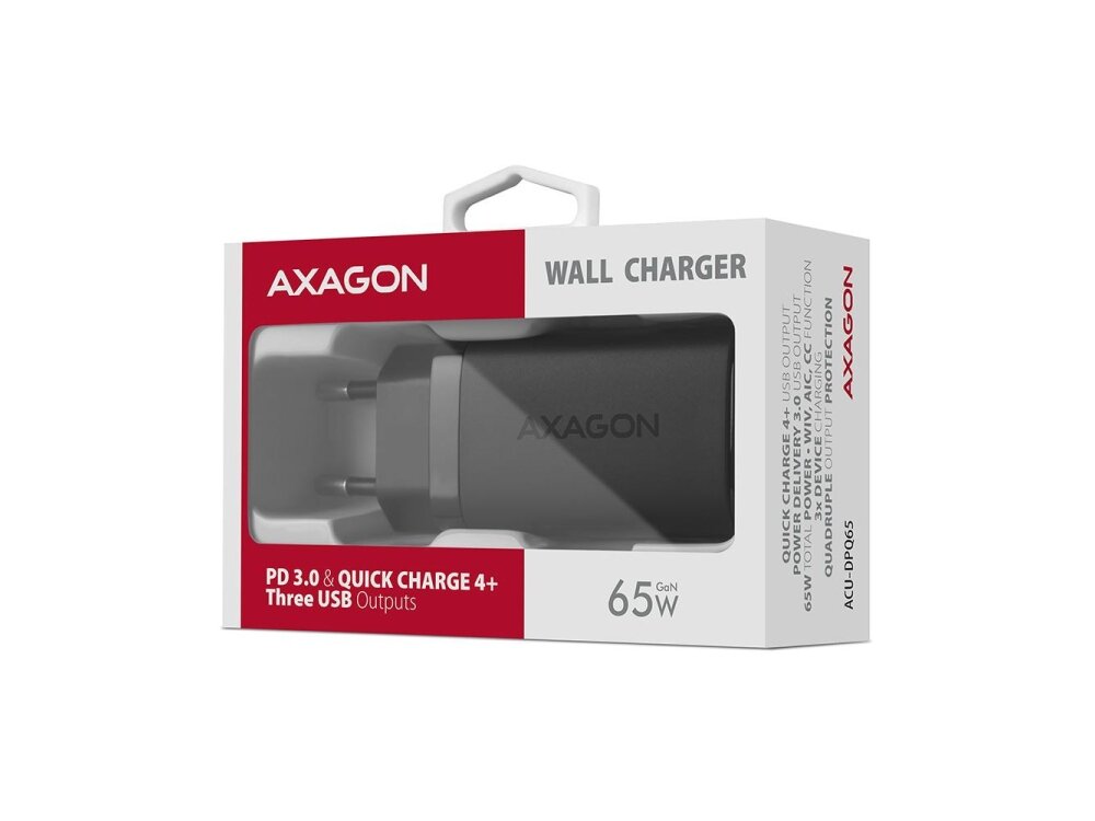MOBILE CHARGER WALL USB 65W/GAN 3PORT ACU-DPQ65 AXAGON 1